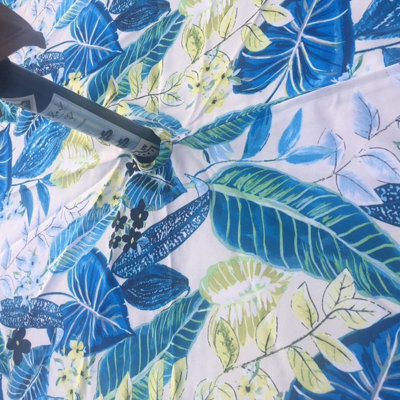 Just So Home Tobago Tropical Leaf Blue/yellow Garden Outdoor Water Resistant Tablecloth (152Cm X 213Cm With Parasol Hole) - image 1