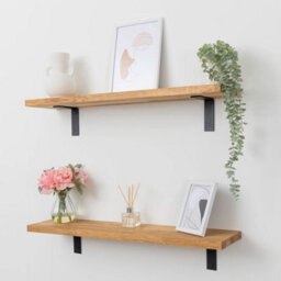 domli Solid Wood Oak Wall Shelf & Brackets - 300mm X 150mm X 27mm - Wooden Wall Mounted Shelf - Home Furniture Decorative Shelving - thumbnail 1