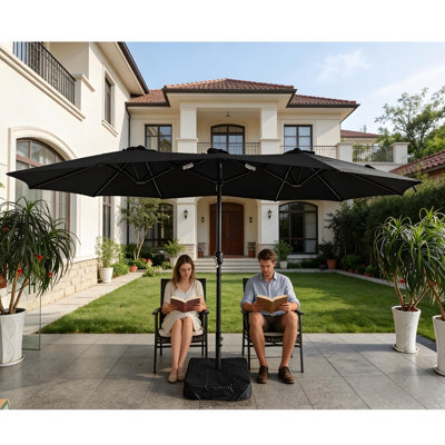 Gr8 Garden 4.6M Patio Parasol Large Double Sided Garden Umbrella Crank Handle Base Black - image 1
