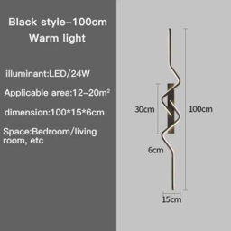 100Cm Black Nordic Led Wall Light 3000K Warm White - thumbnail 2