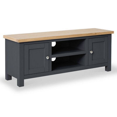 Farro Charcoal Grey 120Cm Large Tv Unit - Fully Assembled - Painted With Oak Top By Roseland Furniture - image 1