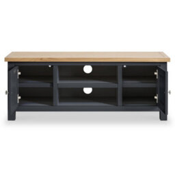 Farro Charcoal Grey 120Cm Large Tv Unit - Fully Assembled - Painted With Oak Top By Roseland Furniture - thumbnail 5