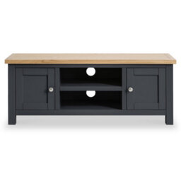 Farro Charcoal Grey 120Cm Large Tv Unit - Fully Assembled - Painted With Oak Top By Roseland Furniture - thumbnail 3