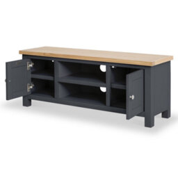 Farro Charcoal Grey 120Cm Large Tv Unit - Fully Assembled - Painted With Oak Top By Roseland Furniture - thumbnail 4
