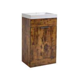 Homestylestore 502mm Dark Oak Floorstanding Bathroom Vanity Unit And Black Finger Pull Handle - thumbnail 1