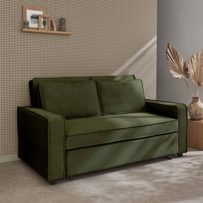 Sweeek - 2-Seater Corduroy Sofa Bed Khaki Green 172.5X91.5X88.5 Cm - Chill - image 1