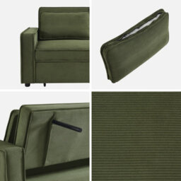 Sweeek - 3-Seater Corduroy Sofa Bed Chill Khaki Green 172.5X91.5X88.5 Cm - thumbnail 8