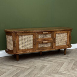 Elm Home And Garden Soild Mango Wood Rattan Oval Tv Media Unit Doors Dark Oak Finish 140Cm Wide Assembled - thumbnail 8