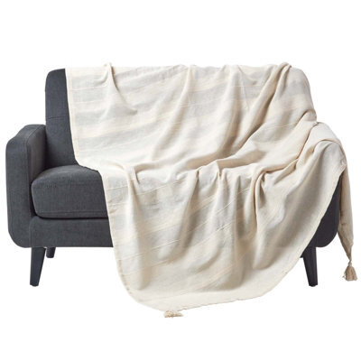 Homescapes Cotton Rajput Ribbed Natural Throw, 150 X 200 Cm - image 1