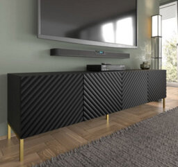 Arte Modern Black Surf Tv Cabinet With Gold Legs (W)200Cm (H)56Cm (D)42Cm - Seamless & Sophisticated - thumbnail 4