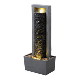 Teamson Home Garden Outdoor Water Feature, Tall Waterfall Water Fountain, With Warm Led Lights, Layered Rock Design, Dark Grey - thumbnail 2