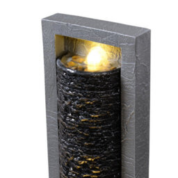 Teamson Home Garden Outdoor Water Feature, Tall Waterfall Water Fountain, With Warm Led Lights, Layered Rock Design, Dark Grey - thumbnail 4