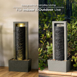 Teamson Home Garden Outdoor Water Feature, Tall Waterfall Water Fountain, With Warm Led Lights, Layered Rock Design, Dark Grey - thumbnail 6