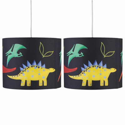 Set Of 2 Modern Dinosaur Children's Boys Bedroom Ceiling Light Shade Pendants - image 1