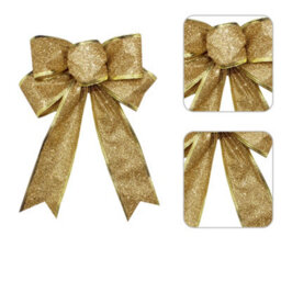 Living And Home Gold 10-Piece Bow Ribbon Christmas Tree Decorations 25Cm L X 20Cm W - thumbnail 5