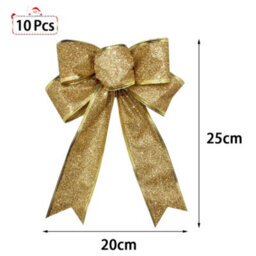 Living And Home Gold 10-Piece Bow Ribbon Christmas Tree Decorations 25Cm L X 20Cm W - thumbnail 6