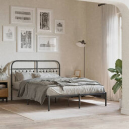 Berkfield Metal Bed Frame Without Mattress With Headboard Black 135X190Cm - thumbnail 1