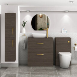 Royal Bathrooms 800mm Floor Standing Vanity Unit 2 Drawer Grey Elm & Countertop Basin - Elva With Brushed Brass Handle - thumbnail 2