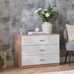 Hadwell Matt White & Natural Oak Effect 3 Drawer Chest (H)615mm (W)800mm (D)403mm