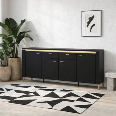 Wyld Haus Marslet Black And Gold Sideboard 4 Door 2 Drawer With Led Lights - image 1