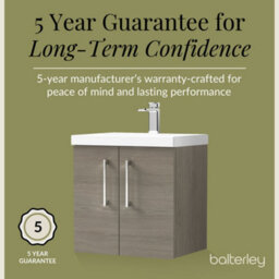 Balterley Contemporary Bathroom Wall Hung 2 Soft-Close Door Vanity Unit & Mid-Edge Ceramic Basin, Solace Oak, 600 mm - thumbnail 6