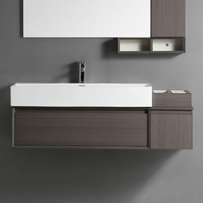 Homestylestore 1010mm Dark Walnut Wall Hung Waterproof Bathroom Vanity Unit And Side Cabinet - image 1