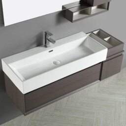 Homestylestore 1010mm Dark Walnut Wall Hung Waterproof Bathroom Vanity Unit And Side Cabinet - thumbnail 2