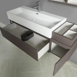 Homestylestore 1010mm Dark Walnut Wall Hung Waterproof Bathroom Vanity Unit And Side Cabinet - thumbnail 3