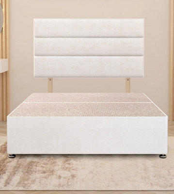 Somnior Beds Somnior Chambery Plush Velvet 4Ft Small Double Divan Bed Base With Upholstered Headboard White - image 1