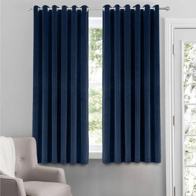 Moonlight Bedding Velvet Ring Top Curtains- Fully Lined Dim Out Blackout Pair, Ultra Soft Thermal Curtains (Navy, 66 X 54 Inch) - image 1