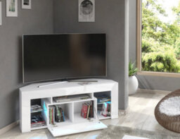 Furneo White Corner Tv Stand 125Cm Unit Cabinet Matt & High Gloss Milano 05 Blue Led Lights - thumbnail 2