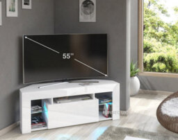 Furneo White Corner Tv Stand 125Cm Unit Cabinet Matt & High Gloss Milano 05 Blue Led Lights - thumbnail 1