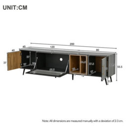 Tv Stand With Pull-Down Glass Doors And Storage, Dark Wood - thumbnail 5