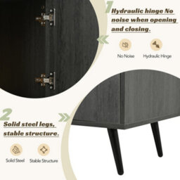 Tv Stand With Pull-Down Glass Doors And Storage, Dark Wood - thumbnail 8