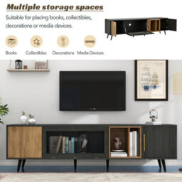 Tv Stand With Pull-Down Glass Doors And Storage, Dark Wood - thumbnail 7