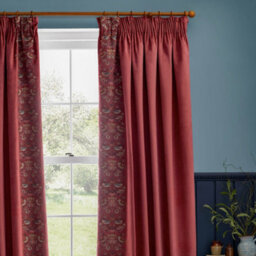 Morris & Co Strawberry Thief Embroidery Embroidered Velvet Room Darkening Pencil Pleat Curtain Pair Berry (W)168Cm X (D)183Cm - thumbnail 3