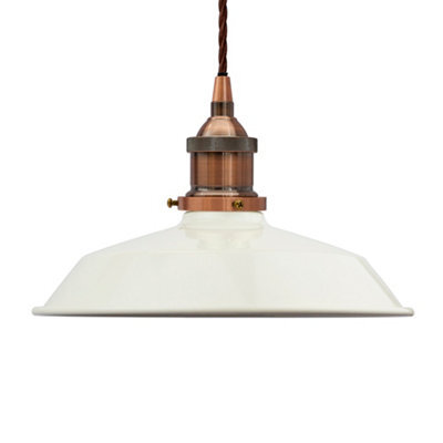 Clay White Small Trinity Metal Painted Dome Pendant Light With Antique Copper Lamp Holder And Brown Twisted Cable - Se Home - image 1