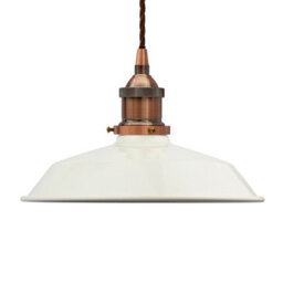 Clay White Small Trinity Metal Painted Dome Pendant Light With Antique Copper Lamp Holder And Brown Twisted Cable - Se Home - thumbnail 1
