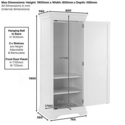The Furniture Market Wilmslow White Painted 1 Door Single Wardrobe - thumbnail 9