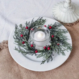 Amorly 6Pcs Christmas Candle Ring Wreaths, Artificial Red Berry Snowy Pine Needle Mini Wreaths Decor For Pillar Candles Xmas Centrepieces - thumbnail 2