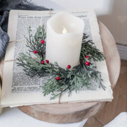Amorly 6Pcs Christmas Candle Ring Wreaths, Artificial Red Berry Snowy Pine Needle Mini Wreaths Decor For Pillar Candles Xmas Centrepieces - thumbnail 3