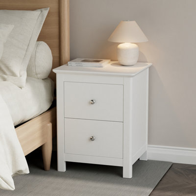 Core Products Nairn White 2 Drawer Bedside Cabinet - Solid Wood Bedroom Storage 56 X 45 X 40Cm - image 1
