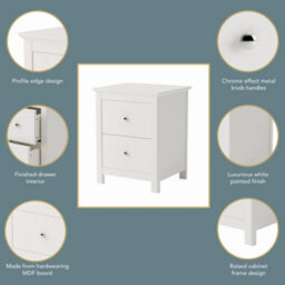 Core Products Nairn White 2 Drawer Bedside Cabinet - Solid Wood Bedroom Storage 56 X 45 X 40Cm - thumbnail 7
