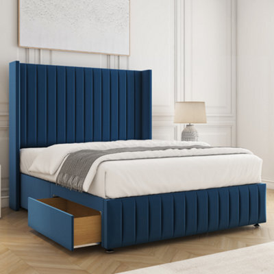 Bsspoke Luna Divan Bed Blue Plush Velvet 54Inch Headboard & Footboard 2 Drawers Footend & No Mattress In 4Ft 4Ft6 5Ft 6Ft - image 1