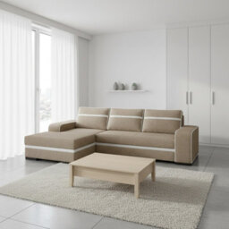 Corner Sofa Bed Finn With Storage Container Wooden Frame Sinuous Spring Wooden Legs 285X165X90Cm Beige And White Left
