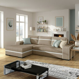 Corner Sofa Bed Finn With Storage Container Wooden Frame Sinuous Spring Wooden Legs 285X165X90Cm Beige And White Left - thumbnail 2