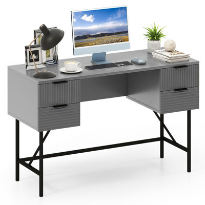 Costway Home Office Desk Computer Desk Writing Table Pc Workstation W/ 4 Drawers-Grey - image 1