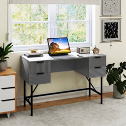 Costway Home Office Desk Computer Desk Writing Table Pc Workstation W/ 4 Drawers-Grey - thumbnail 6