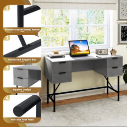 Costway Home Office Desk Computer Desk Writing Table Pc Workstation W/ 4 Drawers-Grey - thumbnail 8