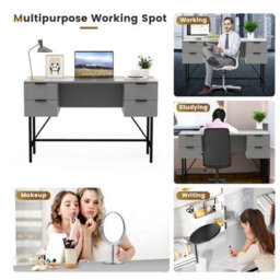 Costway Home Office Desk Computer Desk Writing Table Pc Workstation W/ 4 Drawers-Grey - thumbnail 9